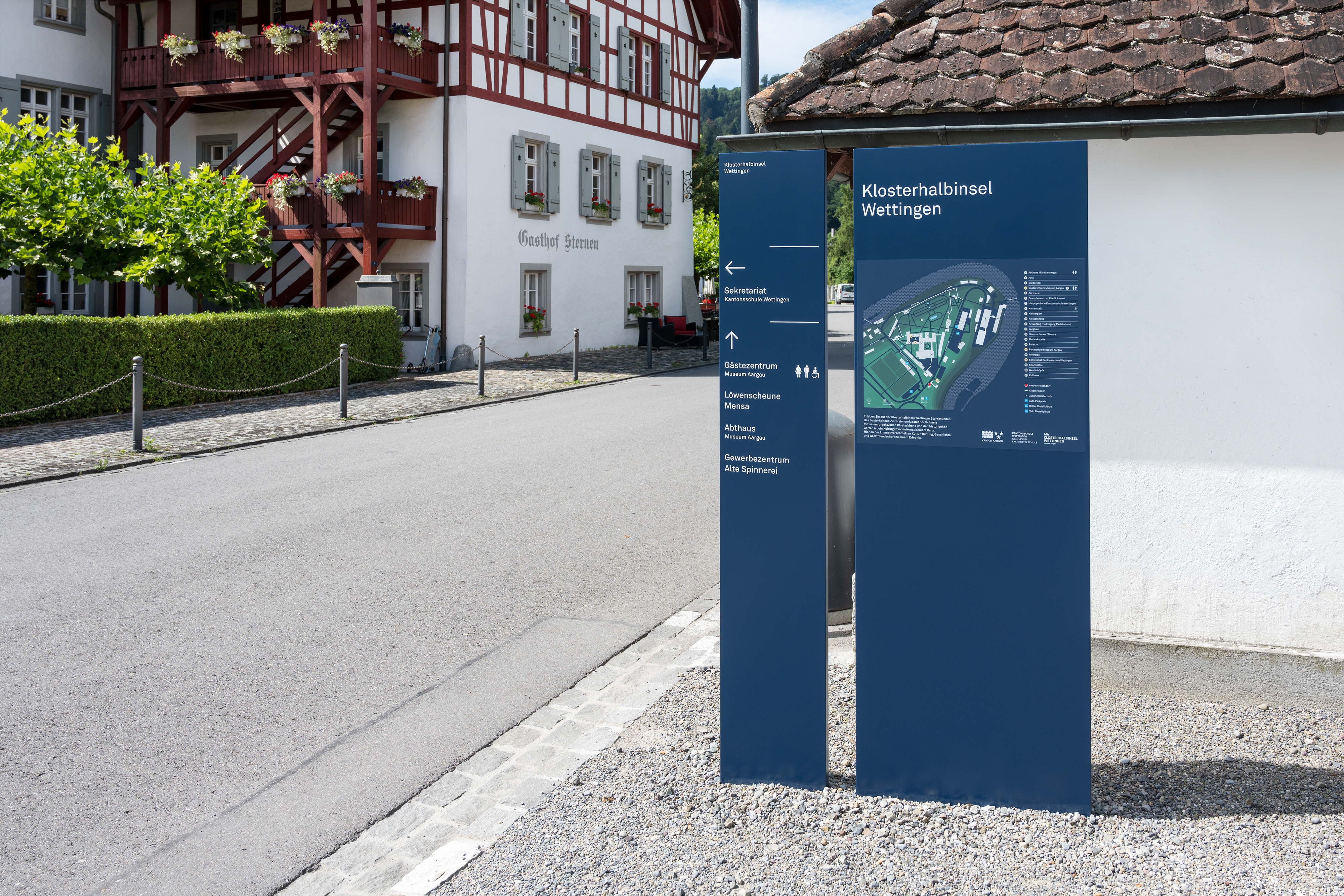 Signaletik Klosterhalbinsel Wettingen Willkommen